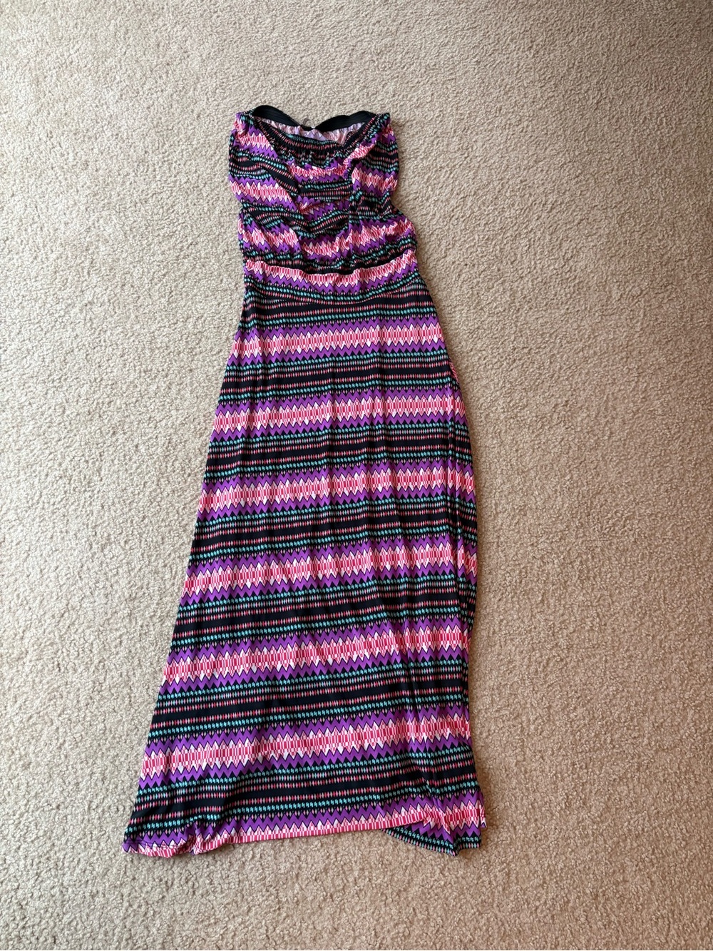 Cache Strapless Maxi Dress in Pink & Black Zigzag Print